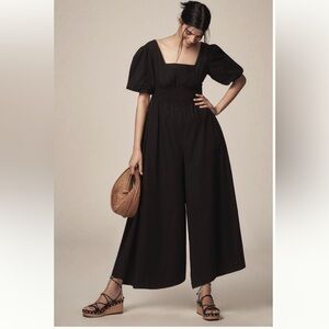 Maeve Puff-Sleeve Smocked Culotte Jumpsuit